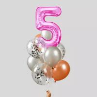 Фонтан из шаров "5 лет", для девочки, латекс, фольга, 10 шт