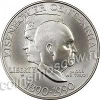 1 доллар 1990 США 100 лет Эйзенхауэру, UNC, серебро