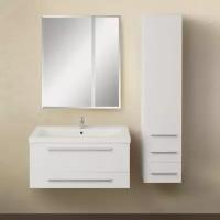 Мебель для ванной 1MarKa Соната 75П с 2 ящиками, белый глянец (тумба с раковиной + зеркало)