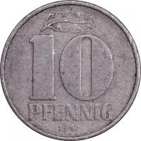 Монета номиналом 10 пфеннигов, ГДР, 1967 А