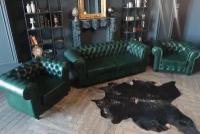 Комплект кожаной мебели Elborso. Диван и 2 кресла "Chester Green" из натуральной кожи. Зеленый. М030