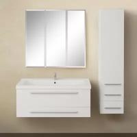 Мебель для ванной 1MarKa Соната 90П с 2 ящиками, белый глянец (тумба с раковиной + зеркало)