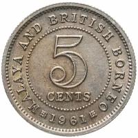 Монета Малайя и Британское Борнео 5 центов (cents) 1953-1961, случайная дата K222205