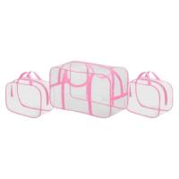 Комплект прозрачных сумок в роддом (одна большая и две средние) цвет Розовая