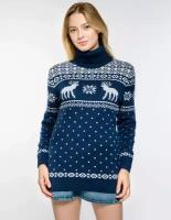 Женский свитер с оленями с горлом