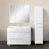 Мебель для ванной 1MarKa Соната 90Н с 1 дверкой и 2 ящиками, белый глянец (тумба с раковиной + зеркало)