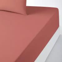 Натяжная простыня LaRedoute Однотонная из поликотона для тослстых матрасов Scenario 140 x 200 см розовый