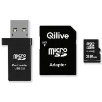 Карта памяти MicroSD 32Gb Qilive Cl 10 UHS-I U1 + SD adapter + USB card reader #EKMSDM32GHC10QLCR