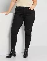 Узкие джинсы с эффектом поношенности - черный - Женщины - размер 52 - KIABI