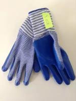 028 Перчатки нейлоновые с нитриловым покрытием полоса | синие