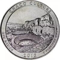 Монета номиналом 25 центов, США, 2012, "Национальный исторический парк Чако (Нью-Мексико)" P