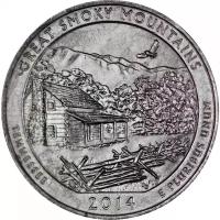 Монета номиналом 25 центов, США, 2014, "Национальный парк Грейт-Смоки-Маунтинс (Теннесси)" P