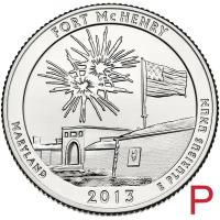 Монета 25 центов 2013 «Форт Мак-Генри» (19-й нац. парк США) P