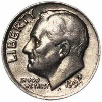 10 центов 1990 США Рузвельт, двор P