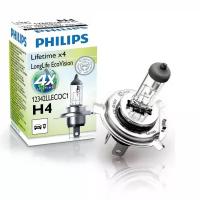 Лампа галогенная PHILIPS H4 LongLife EcoVision 12V 55W, 1 шт., 12342LLECOC1