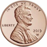 1 цент 2019 США, Щит двор W, Proof