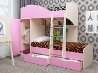 Детская кровать двуспальная жемчужина с лесенкой, шкафом и ящиками
