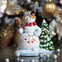 Интерьерная миниатюра, декор, сувенир, украшение керамическое Снеговик с ёлкой