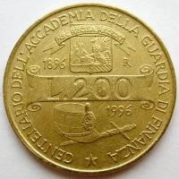 Италия 200 лир 1996 год - 100 лет Академии таможенной службы