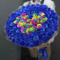 101 Синяя Роза (70 см.) сердце