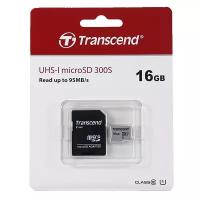 Карта памяти MicroSD 16GB Class 10 Transcend 300S UHS-1 U1 + SD адаптер
