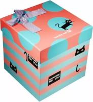 Коробка для подарков Cat розовая с голубым 12,5*12,5*12,5см, картон 2806S