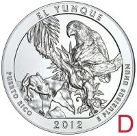 Монета 25 центов 2012 «Национальный лес Эль-Юнке» (11-й нац. парк США) D