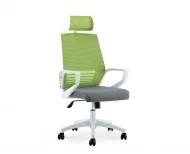 Кресло для персонала Эрго белый пластик зеленая сетка серая ткань