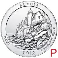 Монета 25 центов 2012 «Национальный парк Акадия» (13-й нац. парк США) P