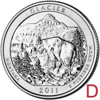 Монета 25 центов 2011 «Национальный парк Глейшер» (7-й нац. парк США) D