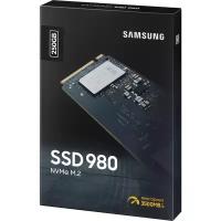 Твердотельные накопители Samsung SSD 980, 250GB, M.2(22x80mm), NVMe 1.4, PCIe 3.0 x4, 3-bit MLC, R/W 2900/1300MB/s, IOPs 230 000/320 000, TBW 150, DW