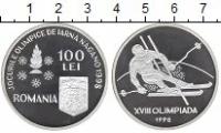 Клуб Нумизмат Монета 100 лей Румынии 1998 года Серебро Олимпийские игры, лыжи
