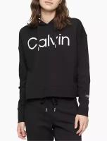 Худи Calvin Klein M черное с белым лого на груди без флиса Performance Eco Terry Boxy Fit Calvin Logo Hoodie