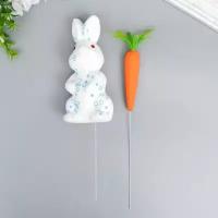 --- Декор пасхальный на палочке "Кролик в посыпке с кружочками и морковка" набор 2 шт 15 см
