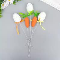 Декор пасхальный на палочке "Яички в посыпке и морковки" набор 5 шт 6х4 см./В упаковке шт: 1