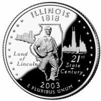 (021p) Монета США 2003 год 25 центов "Иллинойс" Медь-Никель UNC