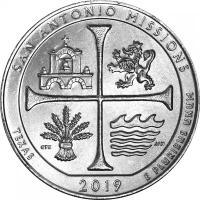 Монета номиналом 25 центов, США, 2019, "Национальный исторический парк Миссии Сан-Антонио" P