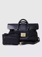 Дорожная сумка кожаная Bruno Bartello D-0010, черная, деловая. Клатч борсетка в комплекте