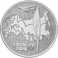Монета 25 рублей 2014 «Олимпиада в Сочи — Факел, эстафета Олимпийского огня» в блистере