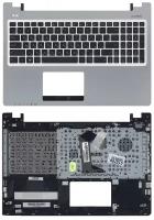 Клавиатура для ноутбука Asus K56, K56C, K56CB, K56CM, K56CA черная, верхняя панель в сборе (серебряная)