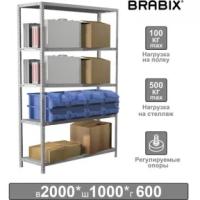 BRABIX Стеллаж металлический brabix "ms plus-200/60-5", 2000х1000х600 мм), 5 полок, регулируемые опоры, 291111, s241br166502