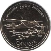 Монета номиналом 25 центов, Канада, 1999, "Миллениум. Ноябрь 1999. Авиасообщение с севером"