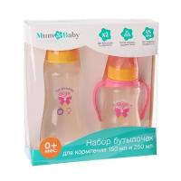 Бутылочки Mum&Baby Подарочный детский набор «Маленькая леди»: бутылочки для кормления 150 и 250 мл, приталенные, от 0 мес., цвет розовый