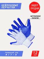 Нейлоновые перчатки с нитриловым покрытием / садовые перчатки / строительные перчатки / хозяйственные перчатки для дачи и дома синие 12 пар