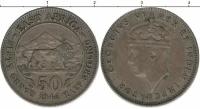 Клуб Нумизмат Монета 50 центов Восточной Африки 1942 года Серебро Георг VI