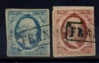 Первая серия марок Нидерландов. 1852г. Король Нидерландов Вильгельм III. Номер по каталогу Михеля: 1-2. Цена по каталогу: 60 euro. Состояние: Гашеная
