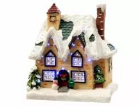 Светящаяся миниатюра "Домик со снеговичком" оптиковолоконная подсветка фасада, 11x9x12.5 см, батарейки, Kaemingk