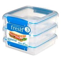 Sistema Набор контейнеров для сэндвичей Fresh (450 мл), 15.5х15х12.4 см, 3 шт, голубой 921643 Sistema
