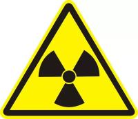 Знак W05 «Опасно. Радиоактивные вещества или ионизирующее излучение» (пленка), 200 мм х 200 мм