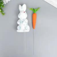 Декор пасхальный на палочке "Кролик в посыпке с кружочками и морковка" набор 2 шт 15 см./В упаковке шт: 1